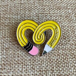 ✨ 3/$15 ✨ Enamel Pin “Make More Art” Yellow Heart-Shaped Pencil